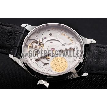 Replica Swiss IWC Portuguese White Dial Rose Gold Numerals Silver Case Black Leather Bracelet 1453910