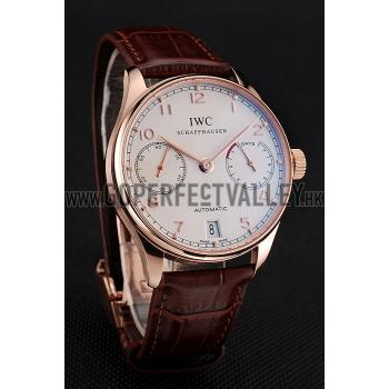 Swiss IWC Portuguese White Dial Gold Numerals Gold Case Brown Leather Bracelet 1453916