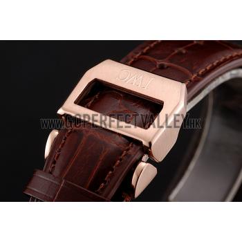 Swiss IWC Portuguese White Dial Gold Numerals Gold Case Brown Leather Bracelet 1453916