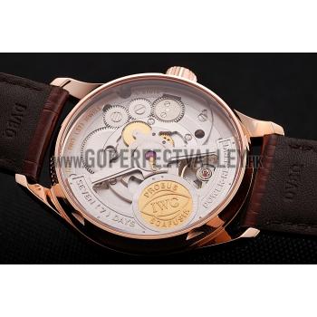 Swiss IWC Portuguese White Dial Gold Numerals Gold Case Brown Leather Bracelet 1453916