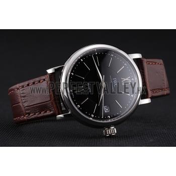 IWC Portofino Black Dial Stainless Steel Case Brown Leather Strap