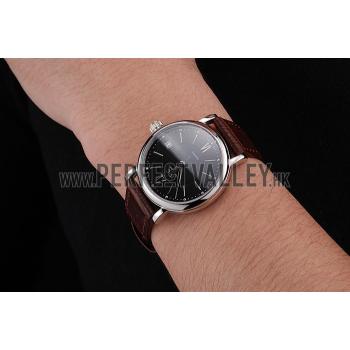 IWC Portofino Black Dial Stainless Steel Case Brown Leather Strap