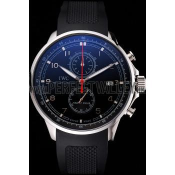 Replica IWC Portugieser Yacht Club Black Dial Stainless Steel Case Black Rubber Strap