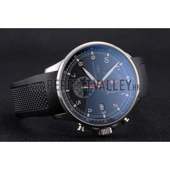 Replica IWC Portugieser Yacht Club Black Dial Stainless Steel Case Black Rubber Strap