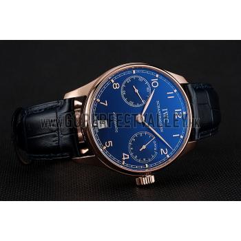 Swiss IWC Portuguese Blue Dial Gold Case Blue Leather Bracelet 1453919 Replica