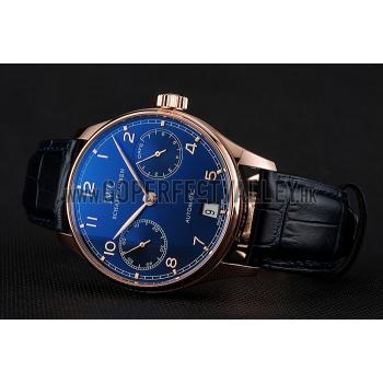 Swiss IWC Portuguese Blue Dial Gold Case Blue Leather Bracelet 1453919 Replica