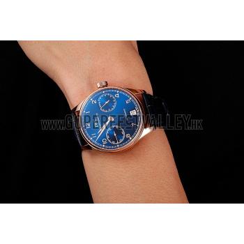 Swiss IWC Portuguese Blue Dial Gold Case Blue Leather Bracelet 1453919 Replica