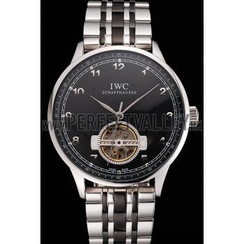 Replica IWC Portugieser Tourbillon Black Dial Stainless Steel Case Two Tone Black Steel Bracelet