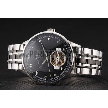 Replica IWC Portugieser Tourbillon Black Dial Stainless Steel Case Two Tone Black Steel Bracelet