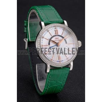 IWC Portofino Day And Night White Dial Stainless Steel Case Green Leather Strap Replica