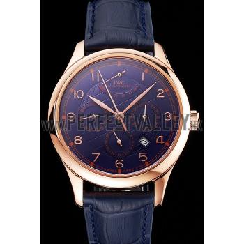 Replica Swiss IWC Portugieser Power Reserve Blue Dial Rose Gold Case Blue Leather Strap