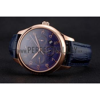 Replica Swiss IWC Portugieser Power Reserve Blue Dial Rose Gold Case Blue Leather Strap