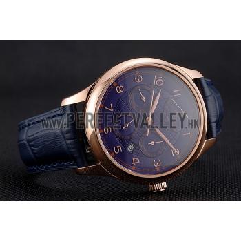 Replica Swiss IWC Portugieser Power Reserve Blue Dial Rose Gold Case Blue Leather Strap