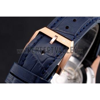 Replica Swiss IWC Portugieser Power Reserve Blue Dial Rose Gold Case Blue Leather Strap