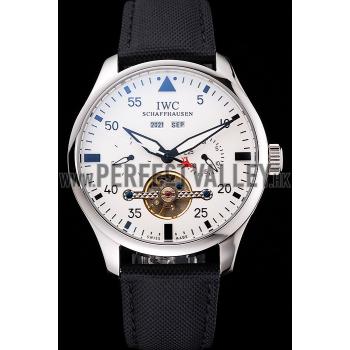 Cheap IWC Pilot Tourbillon White Dial Stainless Steel Case Black Textile Strap