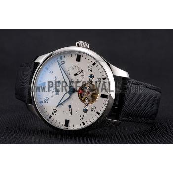 Cheap IWC Pilot Tourbillon White Dial Stainless Steel Case Black Textile Strap