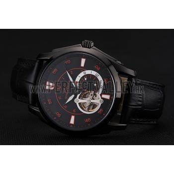 Swiss IWC Pilot's Watch Black Dial With Orange Markings Black Plated Stainless Steel Case Black Leather Strap 1453737