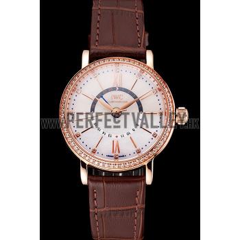 IWC Portofino Day And Night Silver Dial Rose Gold Case Brown Leather Strap