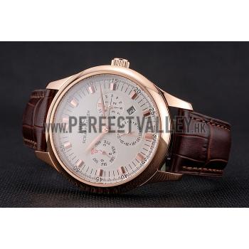 Swiss IWC Portugieser Perpetual Calendar White Dial Rose Gold Case Brown Leather Strap