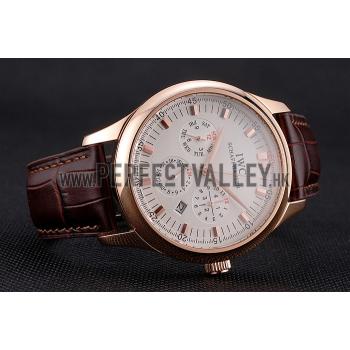 Swiss IWC Portugieser Perpetual Calendar White Dial Rose Gold Case Brown Leather Strap