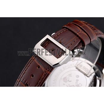 Replica IWC Portugieser Chronograph White Dial Steel Hands And Numerals Steel Case With Diamonds Brown Leather Strap