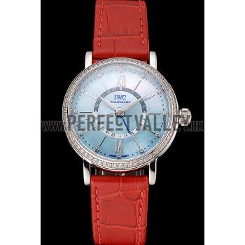 IWC Portofino Day And Night Pearl Dial Stainless Steel Case Red Leather Strap