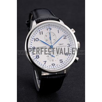 Swiss IWC Portugieser Power Reserve White Dial Stainless Steel Case Black Leather Strap