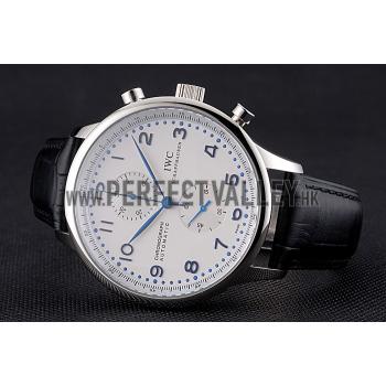 Swiss IWC Portugieser Power Reserve White Dial Stainless Steel Case Black Leather Strap