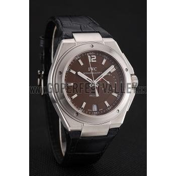 Replica Swiss IWC Big Ingenieur 7-Day Power Reserve Brown Dial Silver Case Black Leather Bracelet 1453926