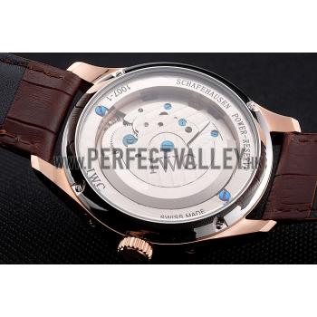 IWC Portofino Tourbillon White Dial Blue Markings Rose Gold Case Brown Leather Strap