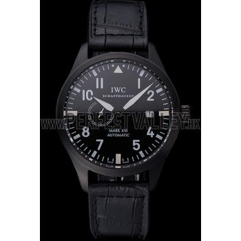 Replica IWC Mark XVll Black Dial Black Stainless Steel Case Black Leather Strap