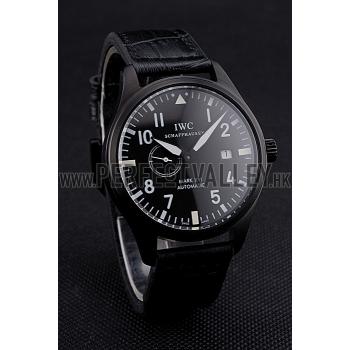 Replica IWC Mark XVll Black Dial Black Stainless Steel Case Black Leather Strap