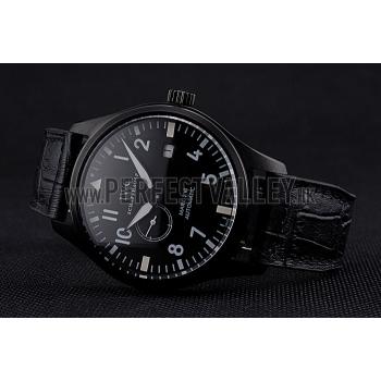 Replica IWC Mark XVll Black Dial Black Stainless Steel Case Black Leather Strap