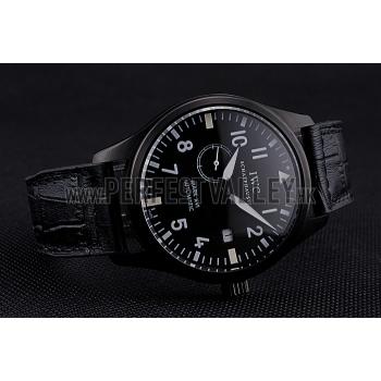 Replica IWC Mark XVll Black Dial Black Stainless Steel Case Black Leather Strap