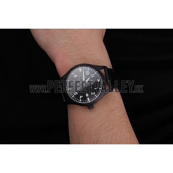 Replica IWC Mark XVll Black Dial Black Stainless Steel Case Black Leather Strap