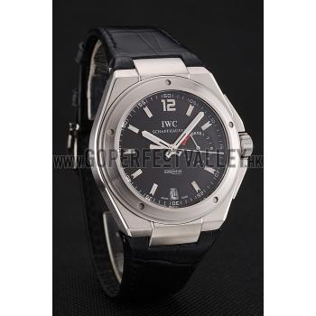 Replica Swiss IWC Big Ingenieur 7-Day Power Reserve Black Dial Silver Case Black Leather Bracelet 1453925