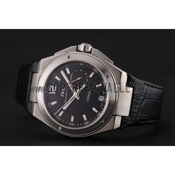 Replica Swiss IWC Big Ingenieur 7-Day Power Reserve Black Dial Silver Case Black Leather Bracelet 1453925