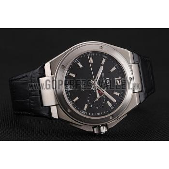 Replica Swiss IWC Big Ingenieur 7-Day Power Reserve Black Dial Silver Case Black Leather Bracelet 1453925