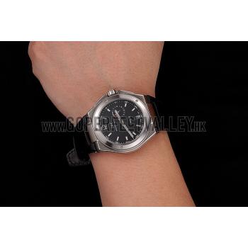 Replica Swiss IWC Big Ingenieur 7-Day Power Reserve Black Dial Silver Case Black Leather Bracelet 1453925