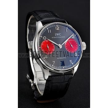 Swiss IWC Portuguese Grey Dial Red Subdials Silver Case Black Leather Bracelet 1453905