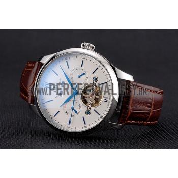 IWC Portofino Tourbillon White Dial Blue Markings Stainless Steel Case Brown Leather Strap