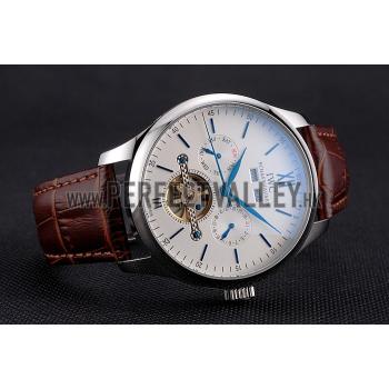 IWC Portofino Tourbillon White Dial Blue Markings Stainless Steel Case Brown Leather Strap