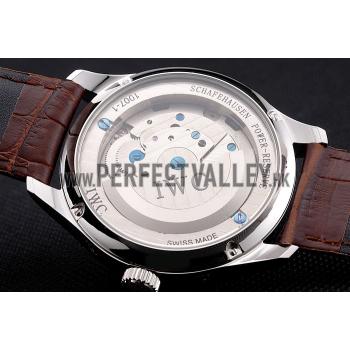 IWC Portofino Tourbillon White Dial Blue Markings Stainless Steel Case Brown Leather Strap