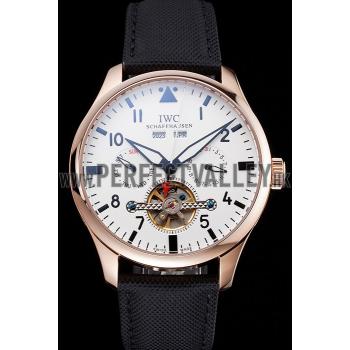 IWC Pilot Tourbillon White Dial Rose Gold Case Black Textile Strap