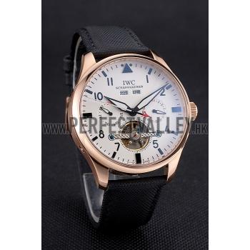 IWC Pilot Tourbillon White Dial Rose Gold Case Black Textile Strap