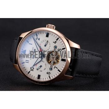 IWC Pilot Tourbillon White Dial Rose Gold Case Black Textile Strap