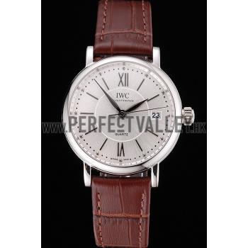 IWC Portofino Silver Dial Stainless Steel Case Brown Leather Strap