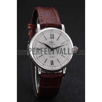 IWC Portofino Silver Dial Stainless Steel Case Brown Leather Strap