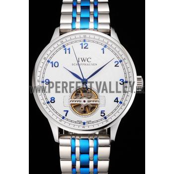 IWC Portugieser Tourbillon White Dial Blue Numerals Stainless Steel Case Two Tone Blue Steel Numerals