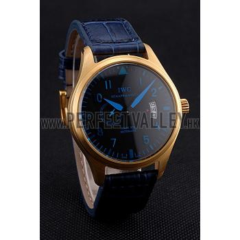 IWC Mark XVll Blue Dial Gold Stainless Steel Case Blue Leather Strap Replica